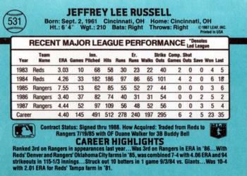 1988 Donruss #531 Jeff Russell Back