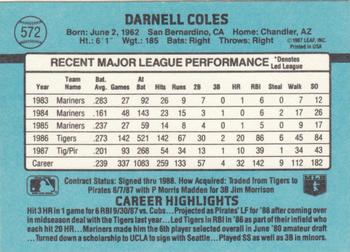 1988 Donruss #572 Darnell Coles Back