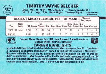 1988 Donruss #587 Tim Belcher Back