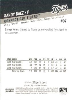 2015 Choice Connecticut Tigers #07 Sandy Baez Back