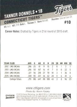 2015 Choice Connecticut Tigers #10 Tanner Donnels Back