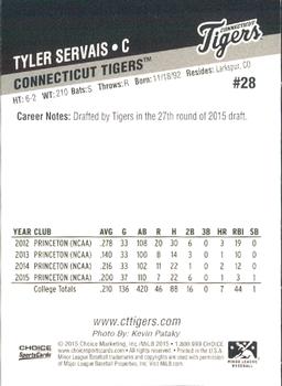 2015 Choice Connecticut Tigers #28 Tyler Servais Back