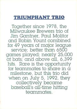 1994 Sentry Milwaukee Brewers #NNO Paul Molitor / Robin Yount / Jim Gantner Back