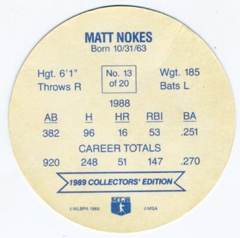 1989 Holsum Discs #13 Matt Nokes Back