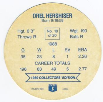 1989 Holsum Discs #18 Orel Hershiser Back