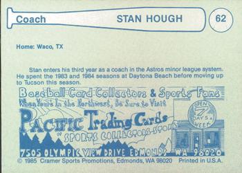 1985 Cramer Tucson Toros #62 Stan Hough Back