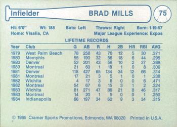 1985 Cramer Tucson Toros #75 Brad Mills Back