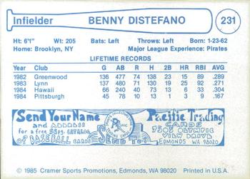 1985 Cramer Hawaii Islanders #231 Benny Distefano Back