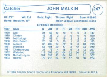 1985 Cramer Hawaii Islanders #247 John Malkin Back