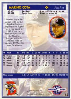 2000 Blueline Q-Cards Binghamton Mets #12 Marino Cota Back