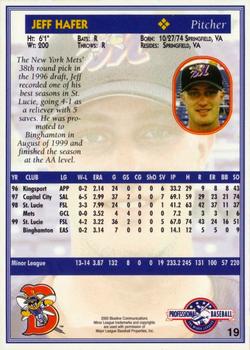 2000 Blueline Q-Cards Binghamton Mets #19 Jeff Hafer Back