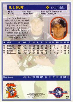 2000 Blueline Q-Cards Binghamton Mets #21 B.J. Huff Back