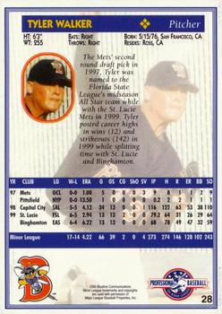 2000 Blueline Q-Cards Binghamton Mets #28 Tyler Walker Back