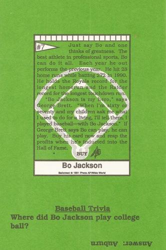 1991 Ballstreet - Oversized Promo #7 Bo Jackson  Back