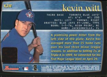 2000 Bowman - Autographs #KJW Kevin Witt Back