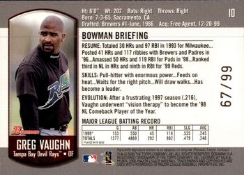 2000 Bowman - Gold #10 Greg Vaughn  Back
