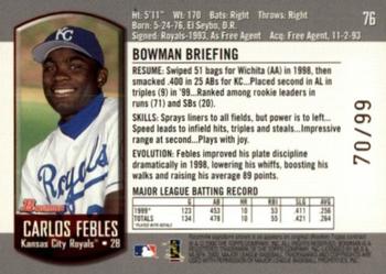 2000 Bowman - Gold #76 Carlos Febles  Back