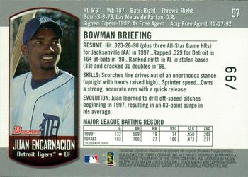 2000 Bowman - Gold #97 Juan Encarnacion  Back