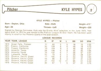 1979 Cramer Phoenix Giants #2 Kyle Hypes Back