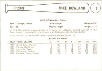 1979 Cramer Phoenix Giants #3 Mike Rowland Back