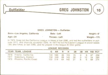 1979 Cramer Phoenix Giants #10 Greg Johnston Back
