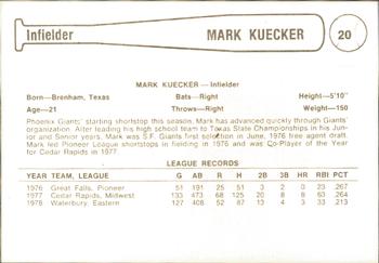 1979 Cramer Phoenix Giants #20 Mark Kuecker Back