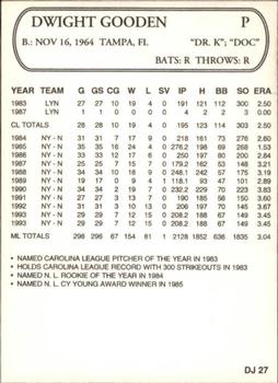 1994 Carolina League 50th Anniversary All-Time #DJ27 Dwight Gooden Back