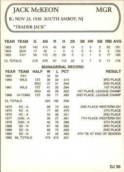 1994 Carolina League 50th Anniversary All-Time #DJ36 Jack McKeon Back