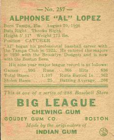 1938 Goudey Heads-Up (R323) #257 Al Lopez Back