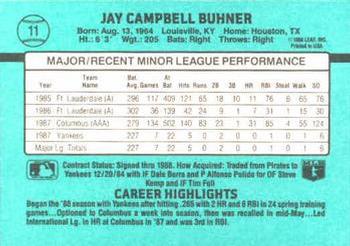 1988 Donruss The Rookies #11 Jay Buhner Back