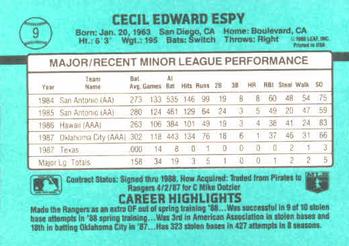 1988 Donruss The Rookies #9 Cecil Espy Back