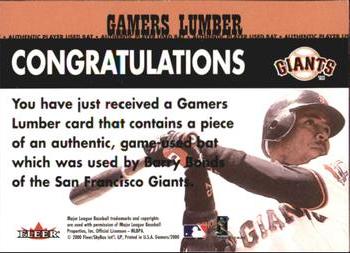 2000 Fleer Gamers - Gamers Lumber #NNO Barry Bonds  Back