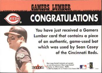 2000 Fleer Gamers - Gamers Lumber #NNO Sean Casey  Back