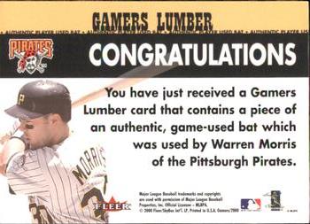 2000 Fleer Gamers - Gamers Lumber #NNO Warren Morris  Back
