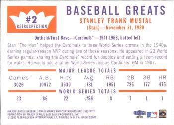 2000 Fleer Greats of the Game - Retrospection #2 Stan Musial Back