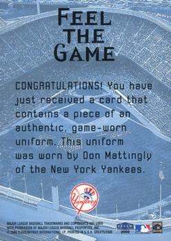 2000 Fleer Greats of the Game - Feel the Game Yankees Clippings #NNO Don Mattingly Back