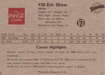 1990 Coca-Cola San Diego Padres #NNO Eric Show Back