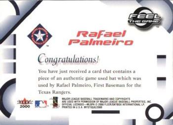 2000 Fleer Mystique - Feel the Game #NNO Rafael Palmeiro Back