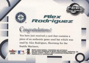 2000 Fleer Mystique - Feel the Game #NNO Alex Rodriguez Back