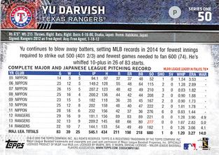2015 Topps Mini #50 Yu Darvish Back