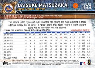 2015 Topps Mini #133 Daisuke Matsuzaka Back