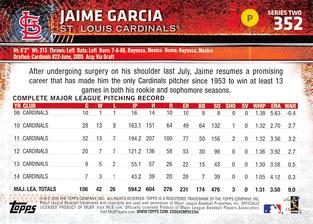 2015 Topps Mini #352 Jaime Garcia Back