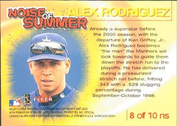 2000 Fleer Showcase - Noise of Summer #8NS Alex Rodriguez  Back