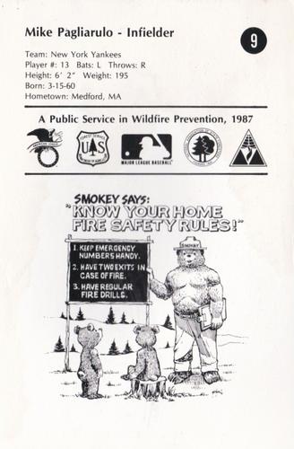 1987 Smokey Bear's Fire Prevention Team American League #9 Mike Pagliarulo Back