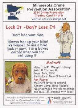 2014 Minnesota Twins Police #1 McGruff the Crime Dog Back