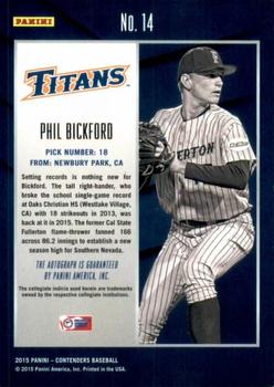 2015 Panini Contenders - College Ticket Autographs Draft #14 Phil Bickford Back