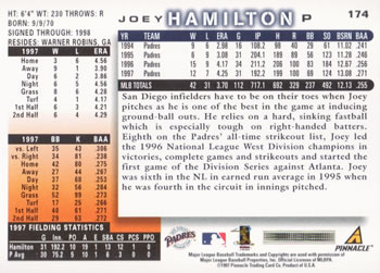 1998 Score #174 Joey Hamilton Back