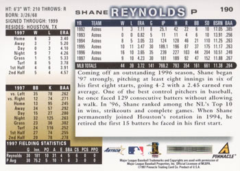 1998 Score #190 Shane Reynolds Back