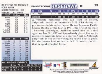 1998 Score #73 Shigetoshi Hasegawa Back