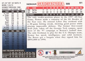 1998 Score #91 Nomar Garciaparra Back